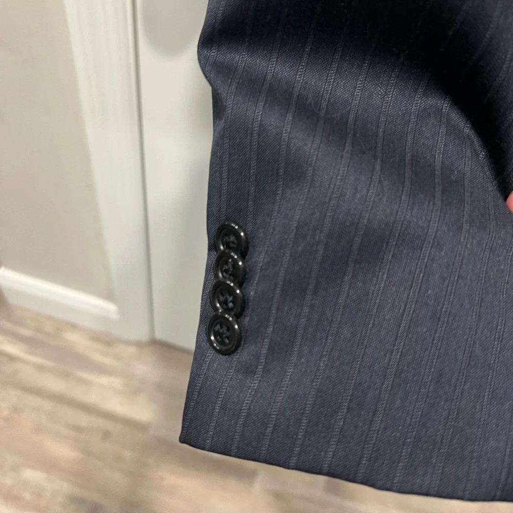 Hart Schaffner Marx Mens Suit Jacket Pinstripe Navy Blue‎ 46R